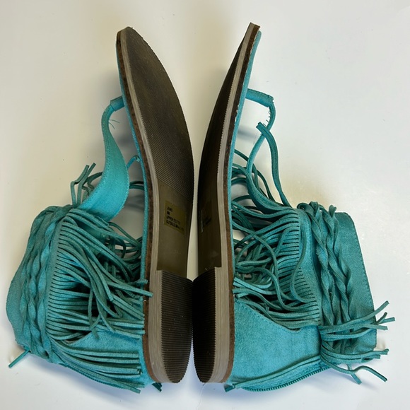 Coconuts by Matisse Juno Suede Fringe Sandals Gladiator Turquoise 8M - Picture 13 of 16